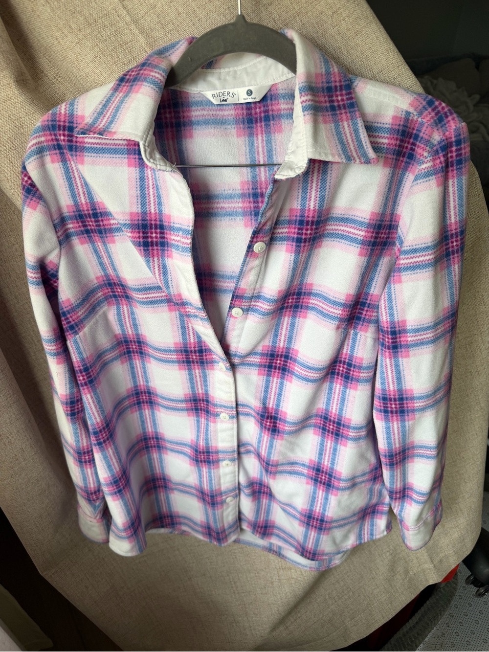 Riders by Lee White Pink and Blue Plaid Button-Down Shirt